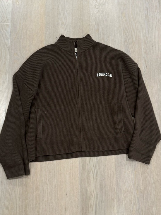 Adanola Sweaters - Adanola Knit Zip Sweater in Brown